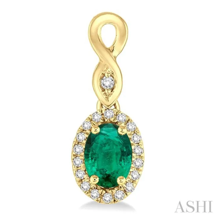 5x3 MM Oval Cut Emerald and 1/6 Ctw Round Cut Diamond Earrings in 10K Yellow Gold