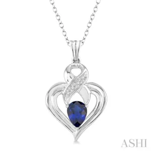 6x4  MM Pear Shape Sapphire and 1/50 Ctw Single Cut Diamond Pendant in Sterling Silver with Chain