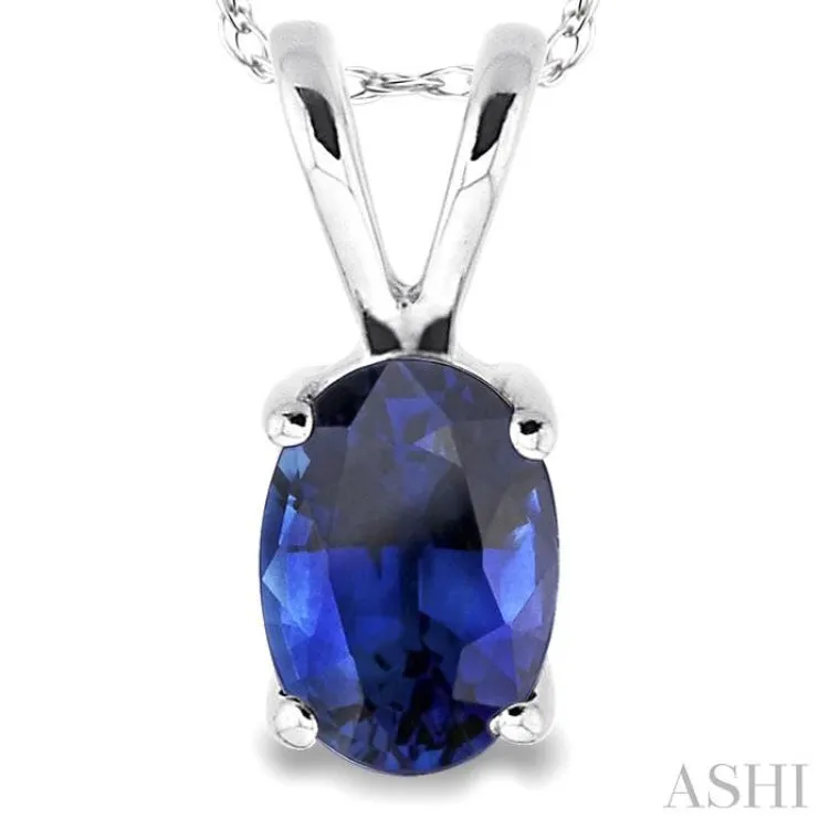 6x4MM Oval Cut Sapphire Pendant in 14K White Gold with Chain