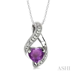 7x7 MM Heart Shape Amethyst and 1/20 Ctw Single Cut Diamond Pendant in Sterling Silver with Chain