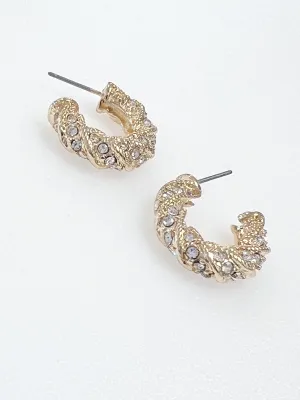 Addilyn - Rhinestone Twisted Gold Hoops