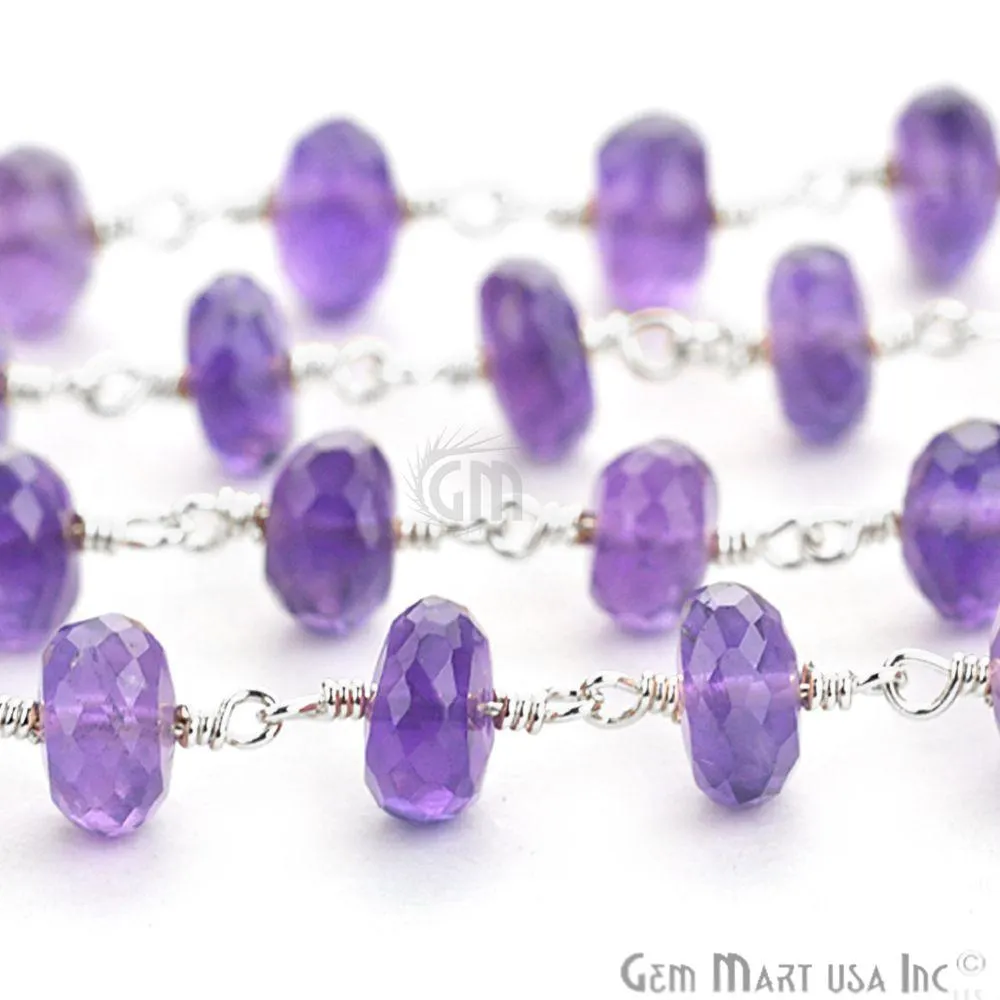 Amethyst Beads Sterling Silver Wire Wrapped Rosary Chain