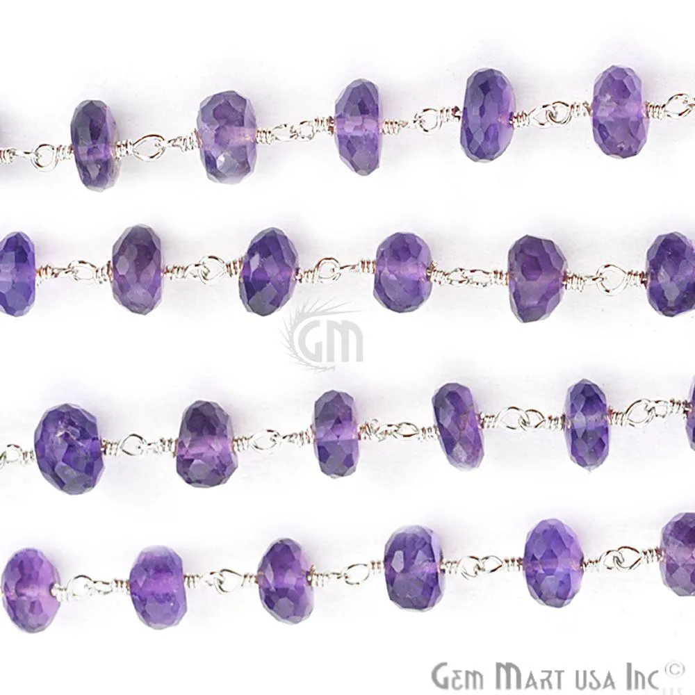 Amethyst Beads Sterling Silver Wire Wrapped Rosary Chain