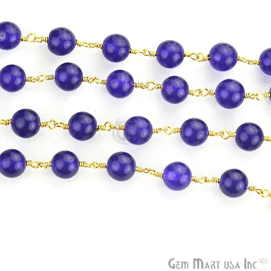 Amethyst Faceted Beads 7mm Gold Wire Wrapped Rosary Chain