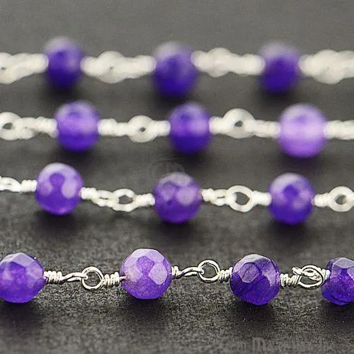 Amethyst Jade Beads Silver Plated Wire Wrapped Rosary Chain