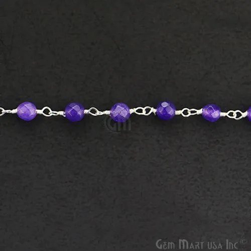 Amethyst Jade Beads Silver Plated Wire Wrapped Rosary Chain