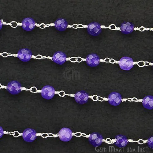 Amethyst Jade Beads Silver Plated Wire Wrapped Rosary Chain