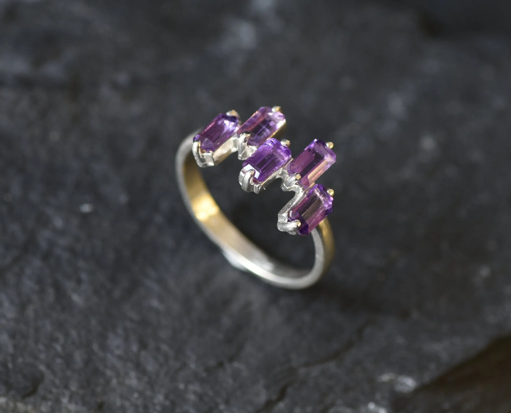 Amethyst Ring - February Birthstone Ring - Purple Baguette Ring