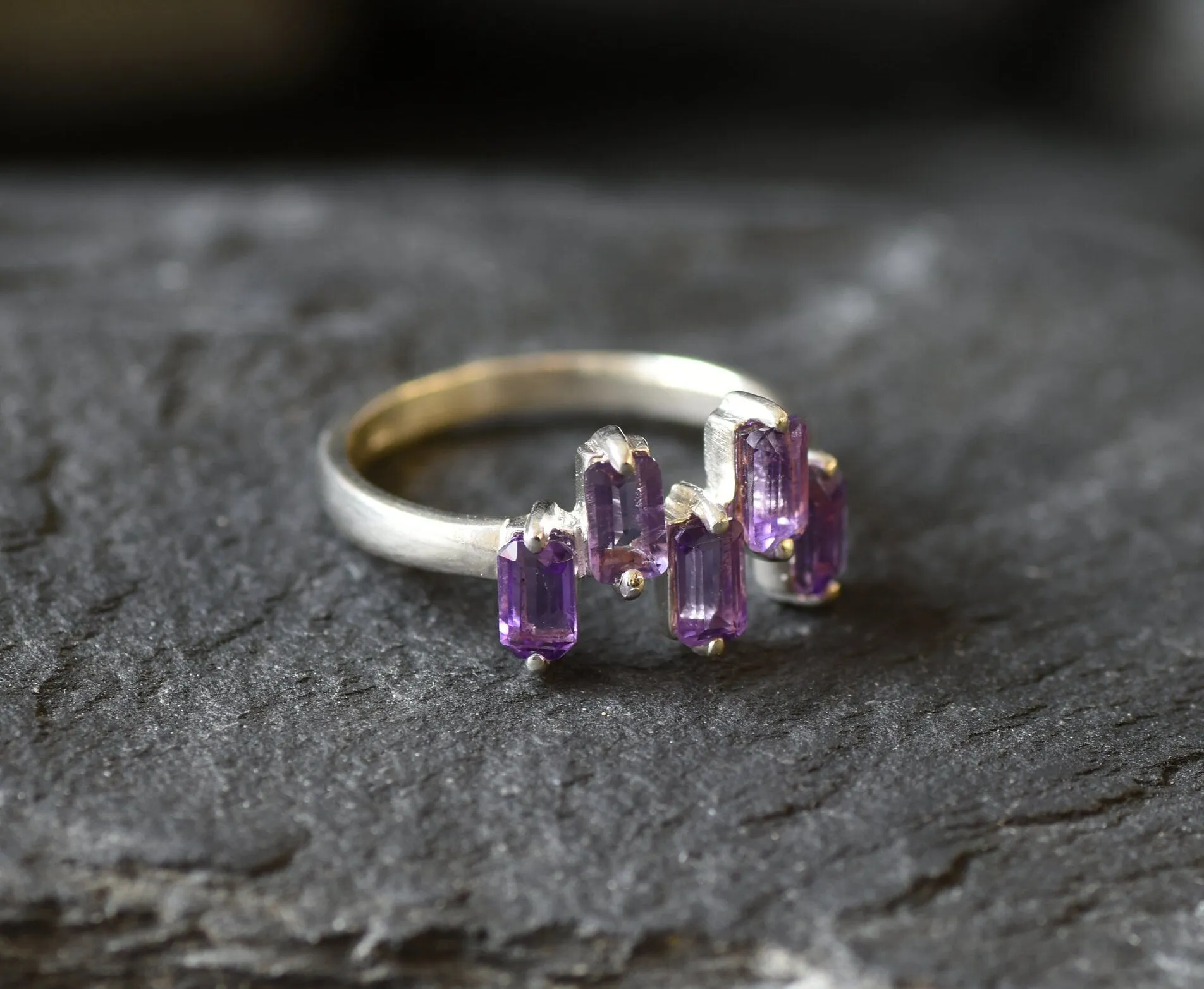 Amethyst Ring - February Birthstone Ring - Purple Baguette Ring