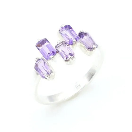 Amethyst Ring - February Birthstone Ring - Purple Baguette Ring