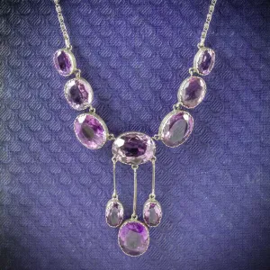 Antique Victorian Amethyst Necklace Silver Circa 1900