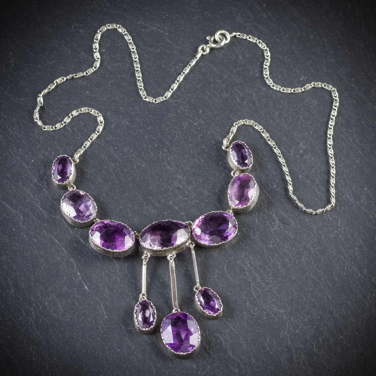 Antique Victorian Amethyst Necklace Silver Circa 1900