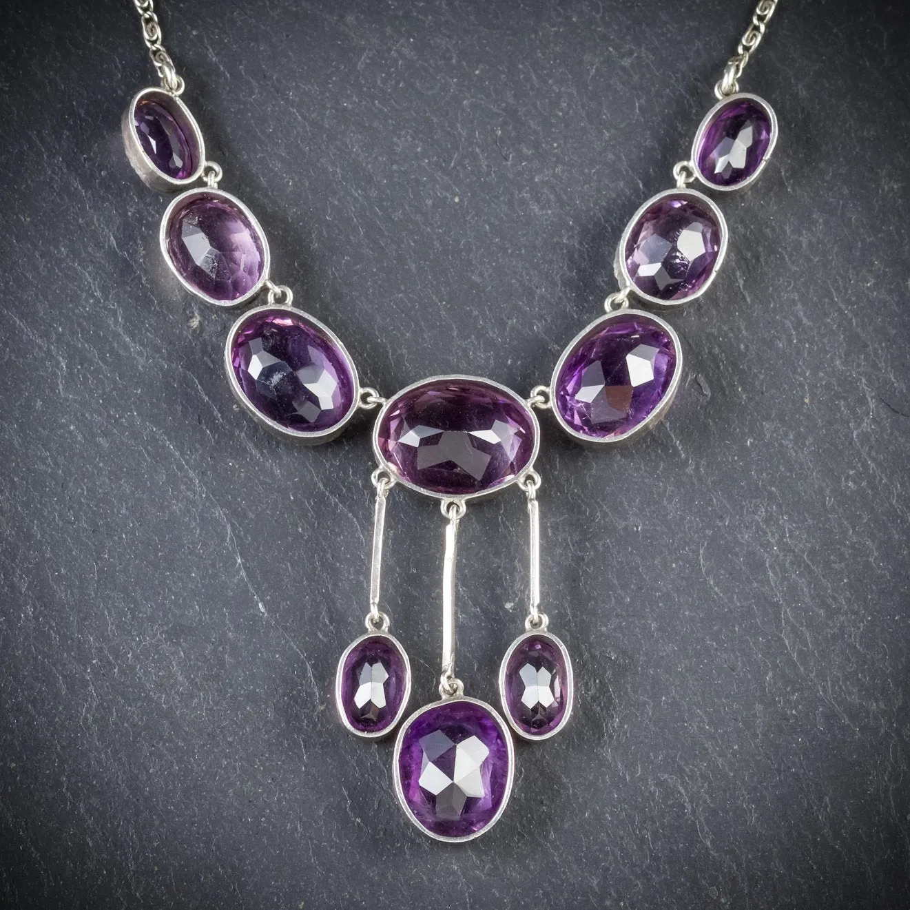 Antique Victorian Amethyst Necklace Silver Circa 1900