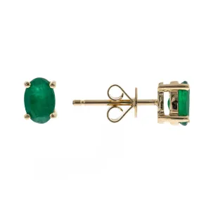 Antonella 14K Yellow Gold Oval-Cut Natural Zambian Emerald Earrings