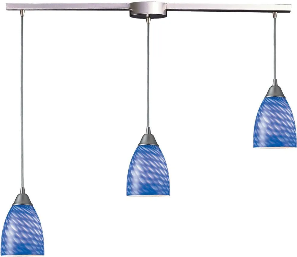 Arco Baleno 3 Light Pendant In Satin Nickel and Sapphire Glass