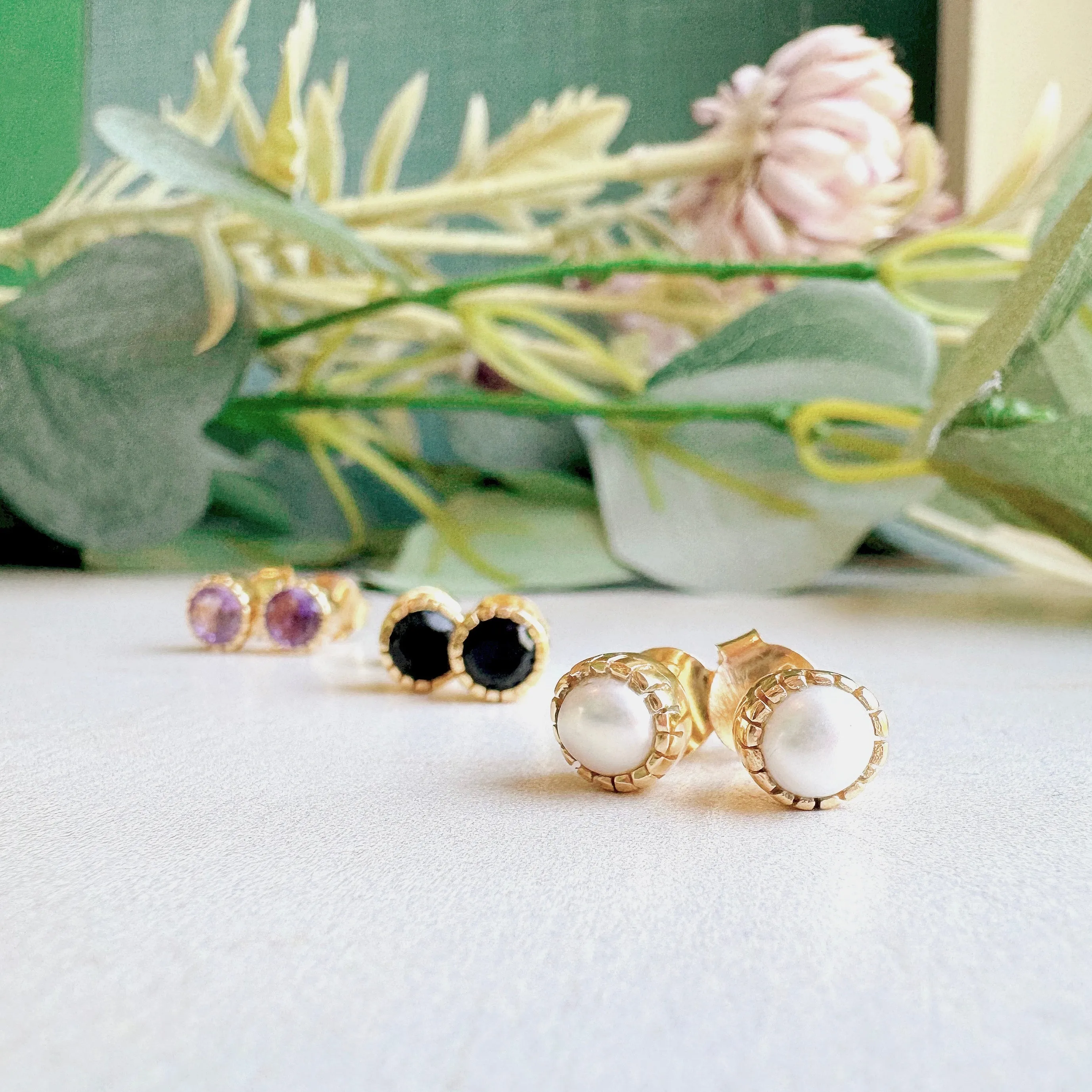 Artisan Stud Earrings: Gold Vermeil White Pearl