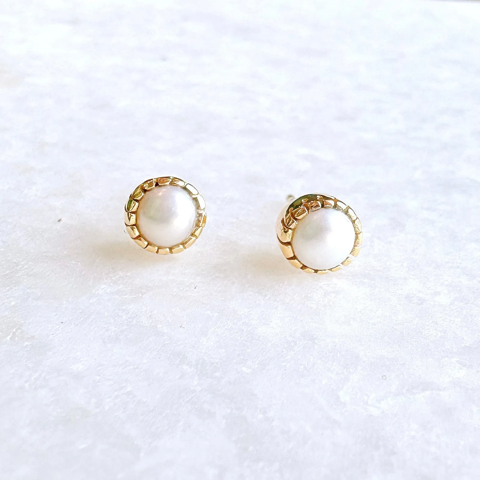 Artisan Stud Earrings: Gold Vermeil White Pearl