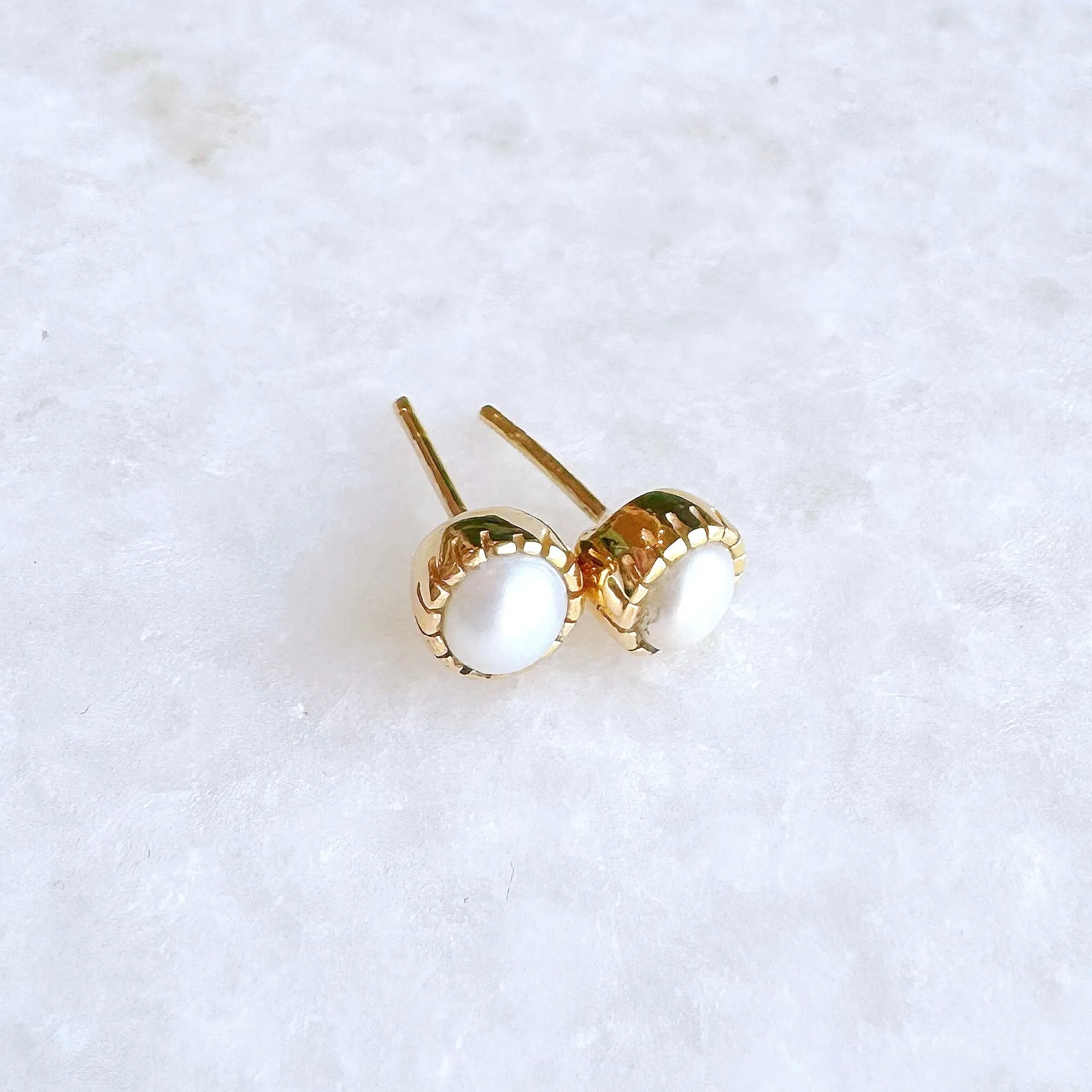 Artisan Stud Earrings: Gold Vermeil White Pearl