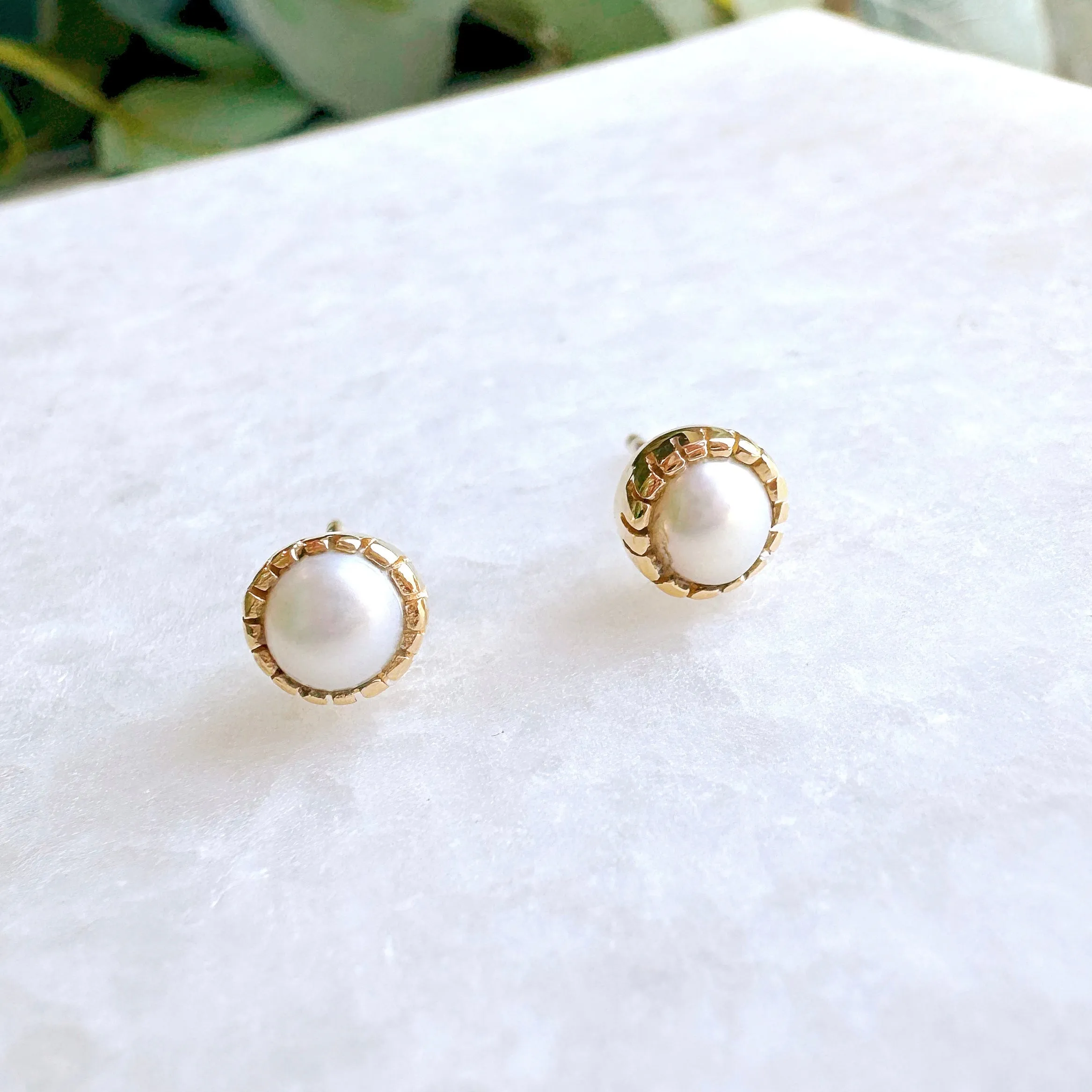 Artisan Stud Earrings: Gold Vermeil White Pearl