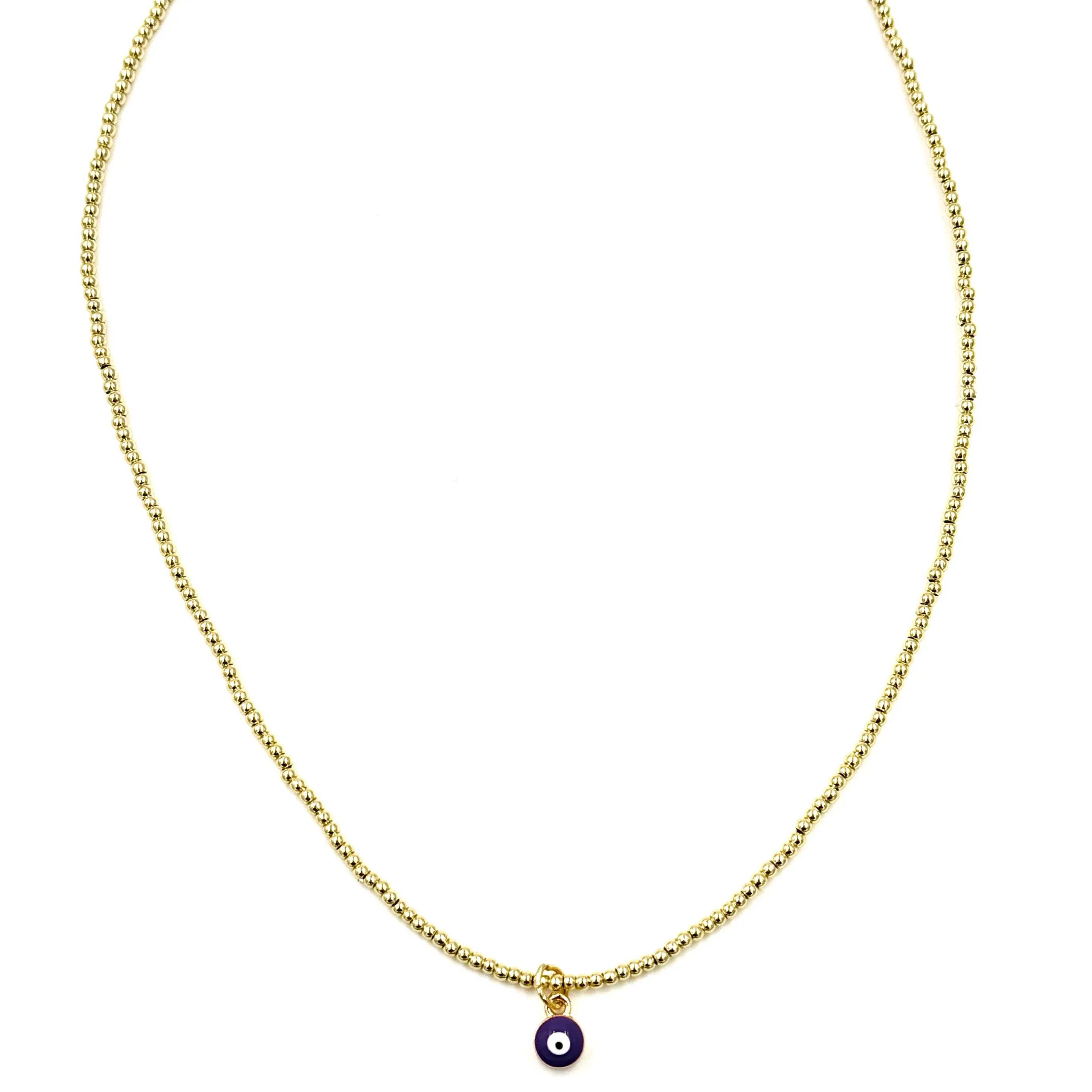 Ashley Gold Stainless Steel Gold Plated Enamel Purple Evil Eye Beaded Necklace