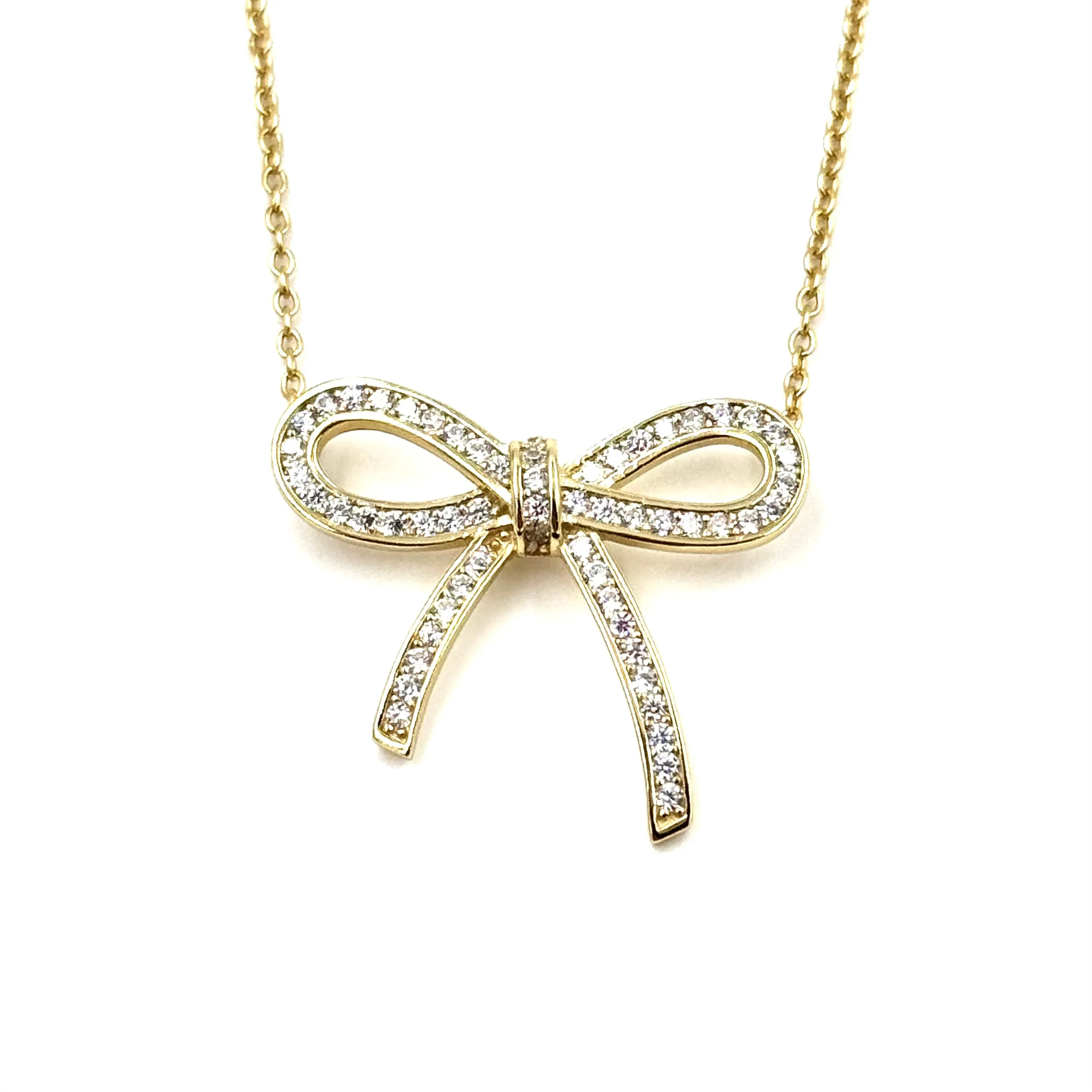 Ashley Gold Sterling Silver CZ Encrusted Bow Design Necklace