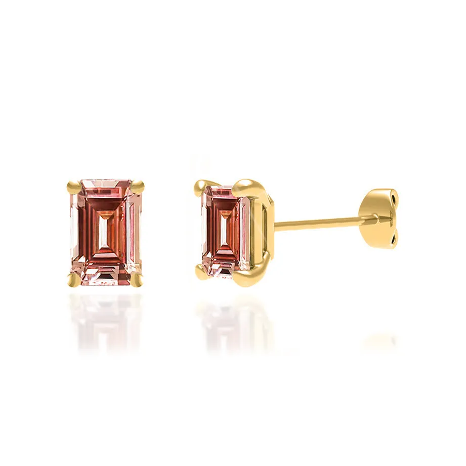 AVIANA - Emerald Champagne Sapphire 18k Yellow Gold Stud Earrings