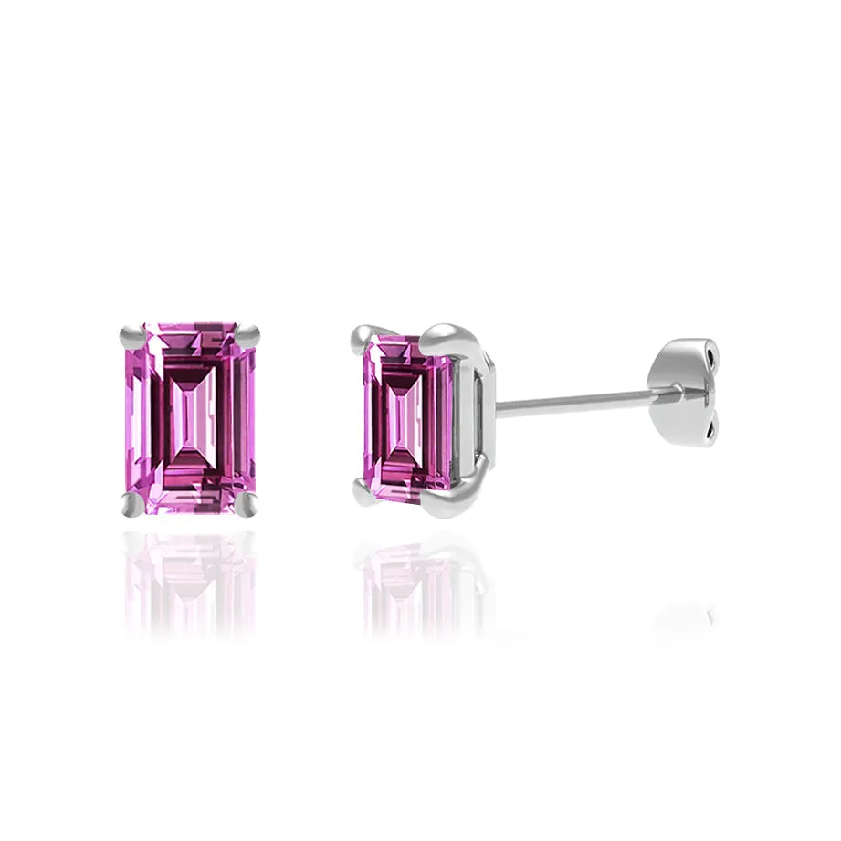 AVIANA - Emerald Pink Sapphire 950 Platinum Stud Earrings