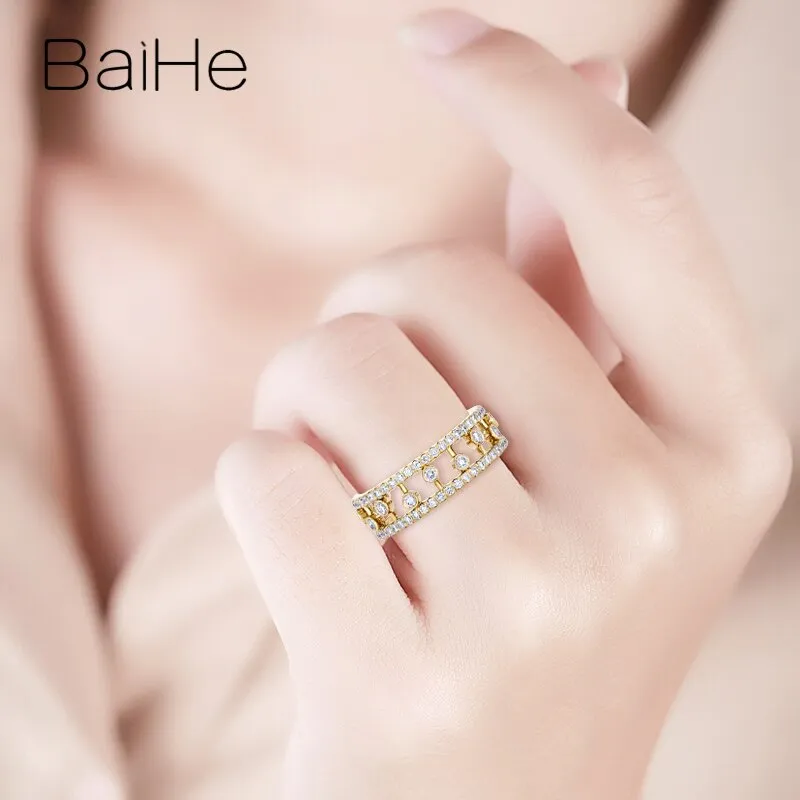 BAIHE Trendy Luxury Full Circle Row Set Diamond Ring Hollow Out Proposal Engagement Fine Jewelry خاتم الماس الفاخر טַבַּעַת