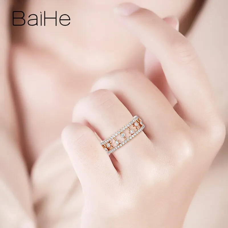 BAIHE Trendy Luxury Full Circle Row Set Diamond Ring Hollow Out Proposal Engagement Fine Jewelry خاتم الماس الفاخر טַבַּעַת