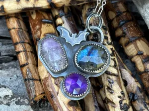 Bat Labradorite Amethyst Super Seven Necklace 1