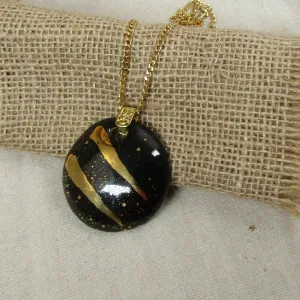 Black and Gold Large Fair Trade  Kazuri Pendant Necklace