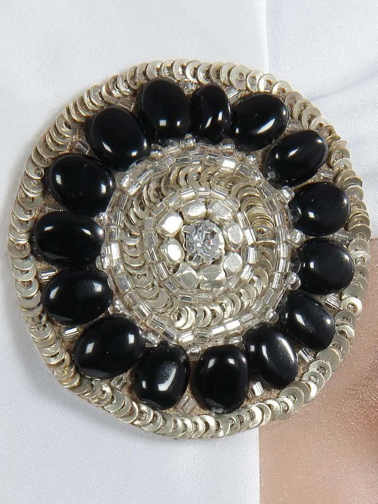 Black-Silver Round Brooch Pin Cum Clip