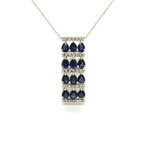 Blue Sapphire And Diamond 3row Parallel Pendant Ad No.0979