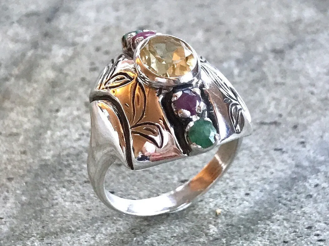 Boho Statement Ring - Multistone Chunky Ring - Colorful Dome Band