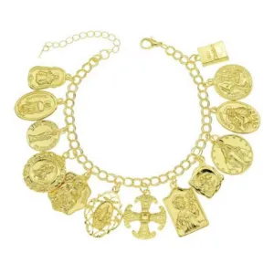 Bright Gold Religious Saints Charm Bracelet