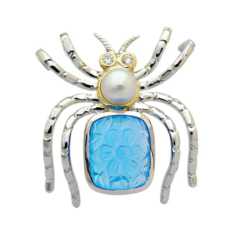 Brooch-Blue Topaz, South Sea Pearl and Diamond  (3DM)