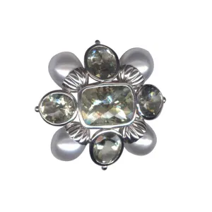 Brooch- Green Quartz And S.S. Pearl  (116IS)