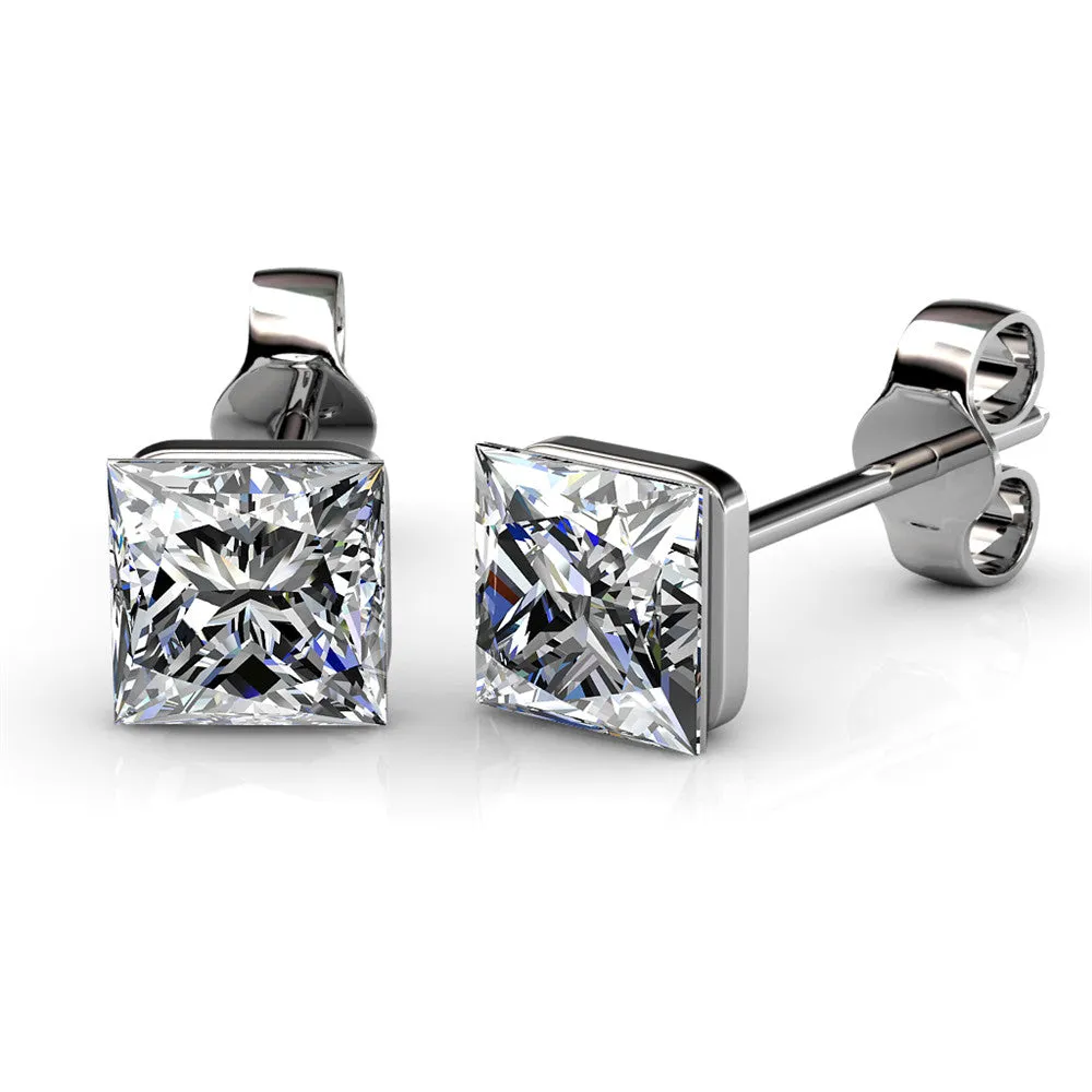 Brooke 18k White Gold Plated Stud Earrings with Princess Cut Swarovski Crystals