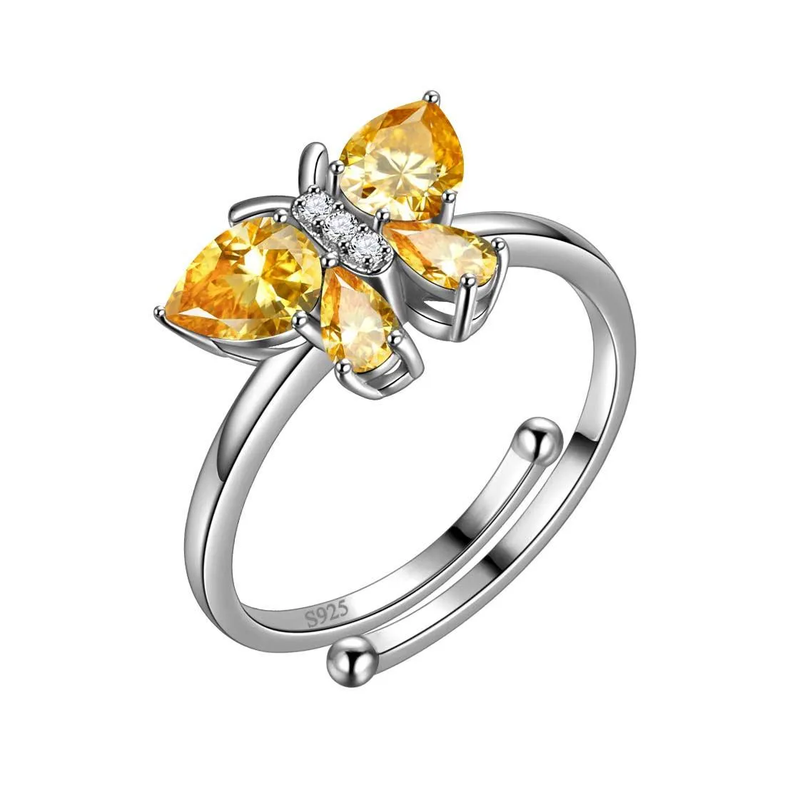 Butterfly Ring Band Birthstone November Citrine Women Girls Jewelry Birthday Gift