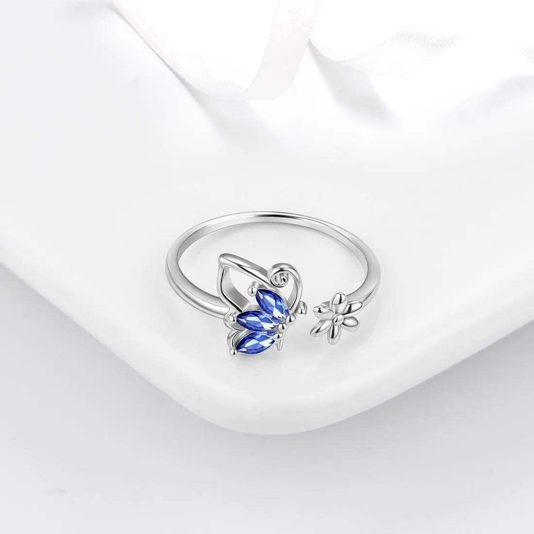 Butterfly Ring Open Birthstone December Tanzanite Women Girls Jewelry Birthday Gift