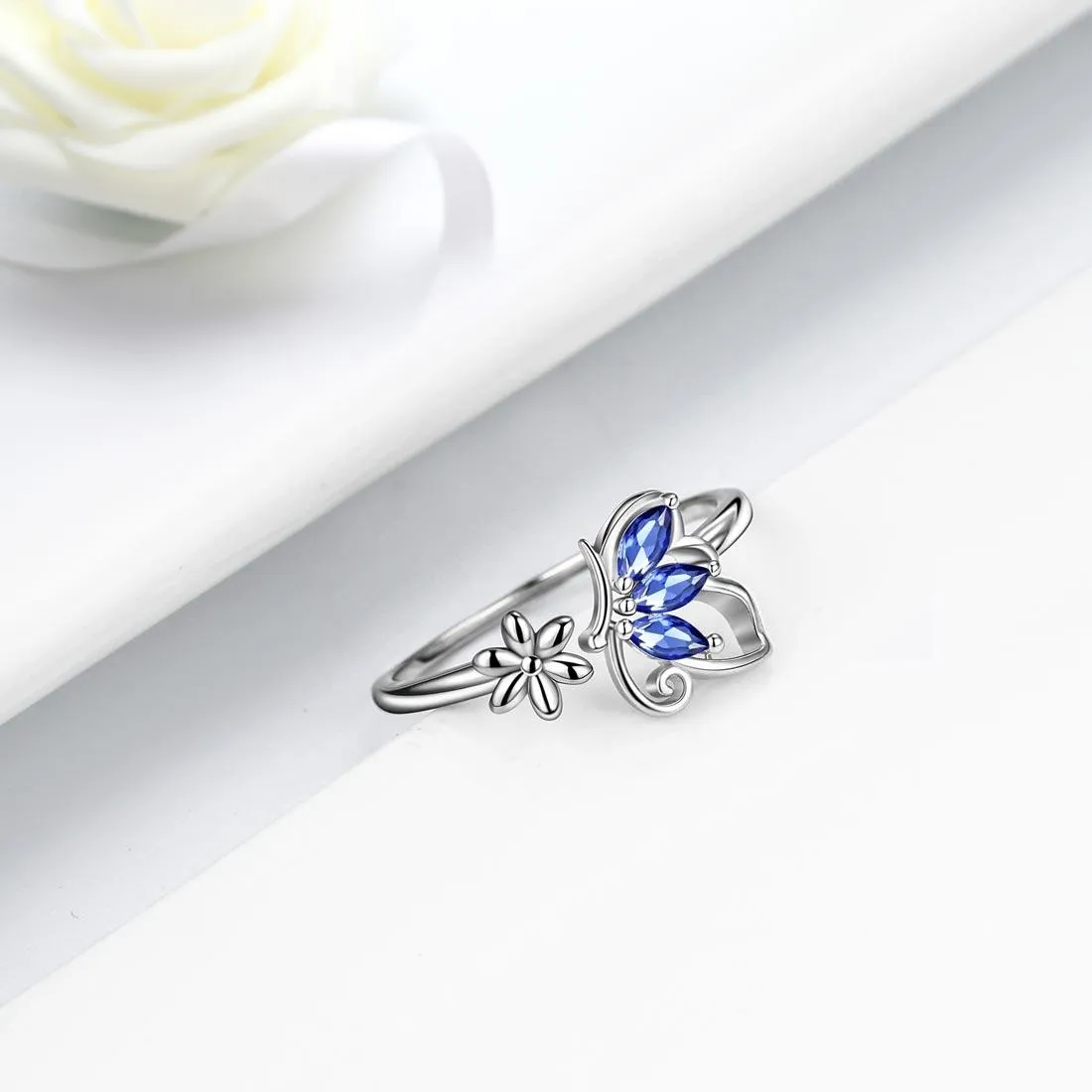 Butterfly Ring Open Birthstone December Tanzanite Women Girls Jewelry Birthday Gift