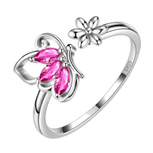 Butterfly Ring Open Birthstone July Ruby Women Girls Jewelry Birthday Gift