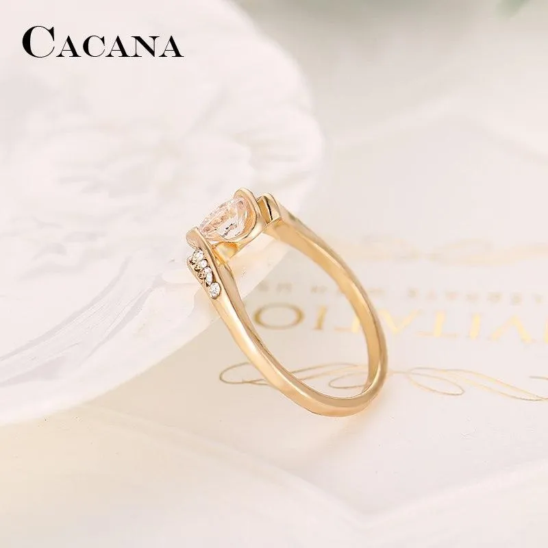 CACANA Cubic Zirconia Rings For Women Elegant Trendy Zinc Alloy Rings Jewelry Bijouterie Wholesale  NO.R531