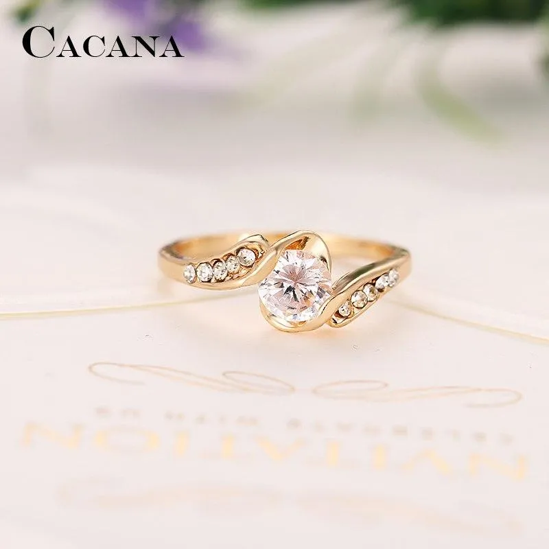 CACANA Cubic Zirconia Rings For Women Elegant Trendy Zinc Alloy Rings Jewelry Bijouterie Wholesale  NO.R531