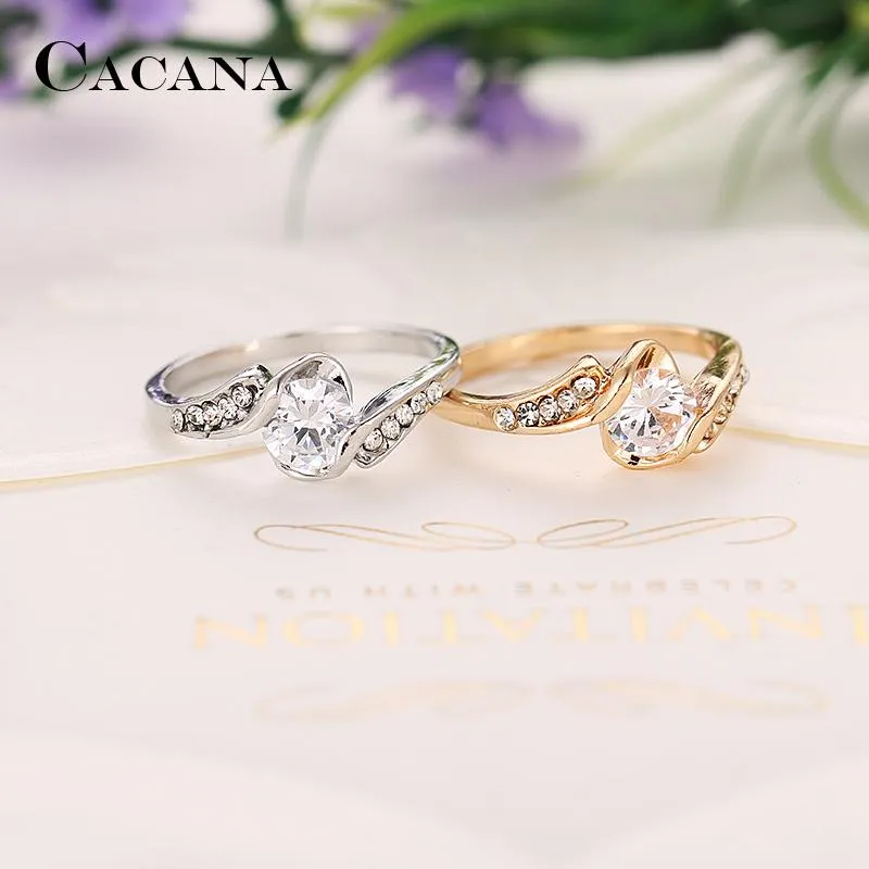 CACANA Cubic Zirconia Rings For Women Elegant Trendy Zinc Alloy Rings Jewelry Bijouterie Wholesale  NO.R531