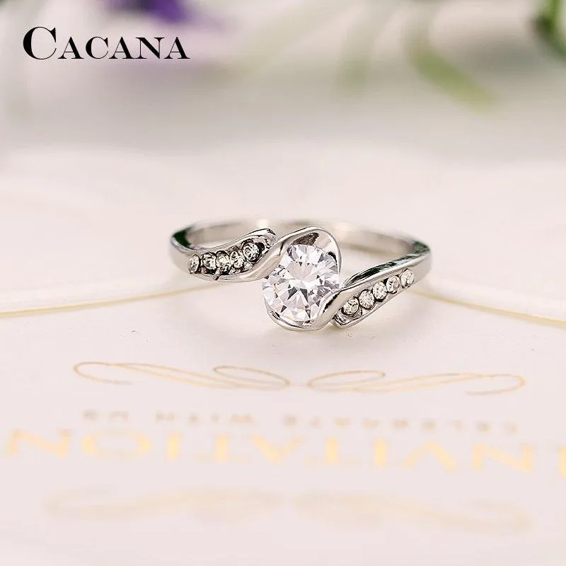 CACANA Cubic Zirconia Rings For Women Elegant Trendy Zinc Alloy Rings Jewelry Bijouterie Wholesale  NO.R531