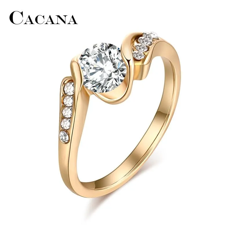 CACANA Cubic Zirconia Rings For Women Elegant Trendy Zinc Alloy Rings Jewelry Bijouterie Wholesale  NO.R531