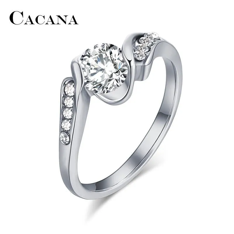 CACANA Cubic Zirconia Rings For Women Elegant Trendy Zinc Alloy Rings Jewelry Bijouterie Wholesale  NO.R531