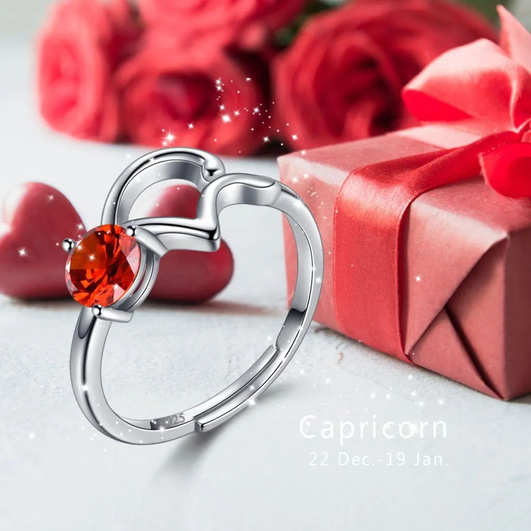 Capricorn Ring January Garnet Birthstone Zodiac Women Girls Jewelry Birthday Gift