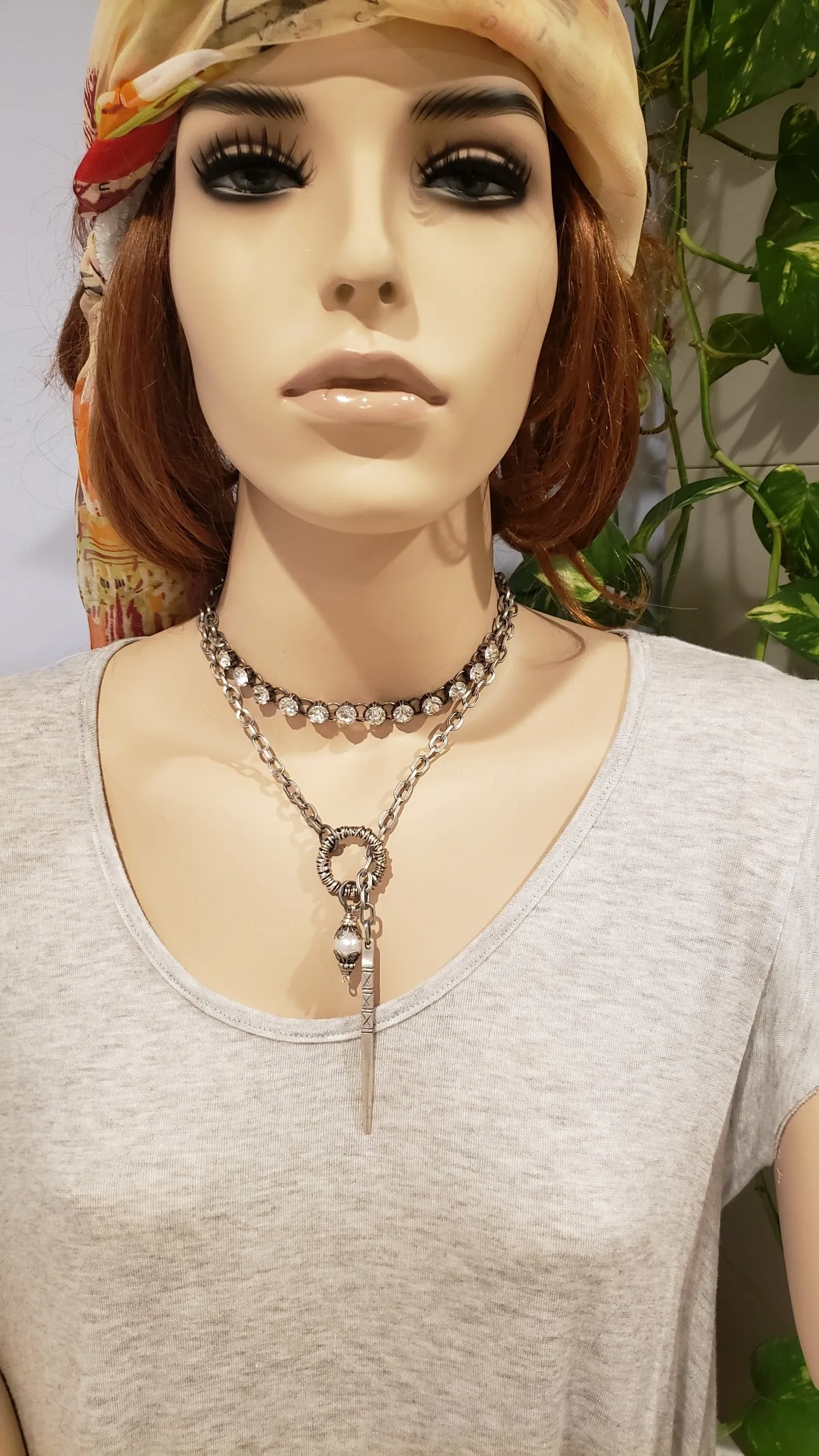 Chain Necklace With Pearl, Pinnacle And Loop Antique Silver